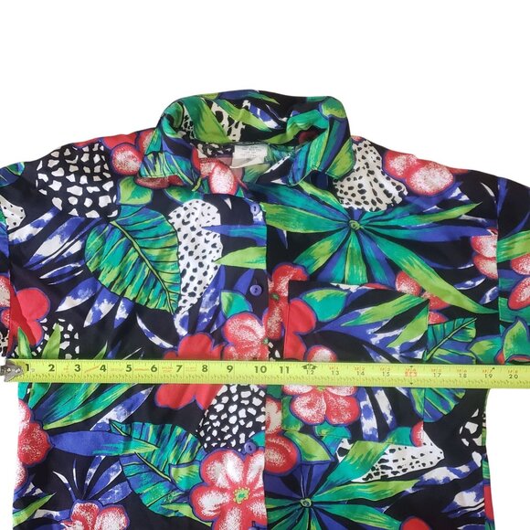 Vintage Womens Tropical Hawaiian Button Down Blouse Size S 80s Beach Nature Bold - Picture 5 of 7
